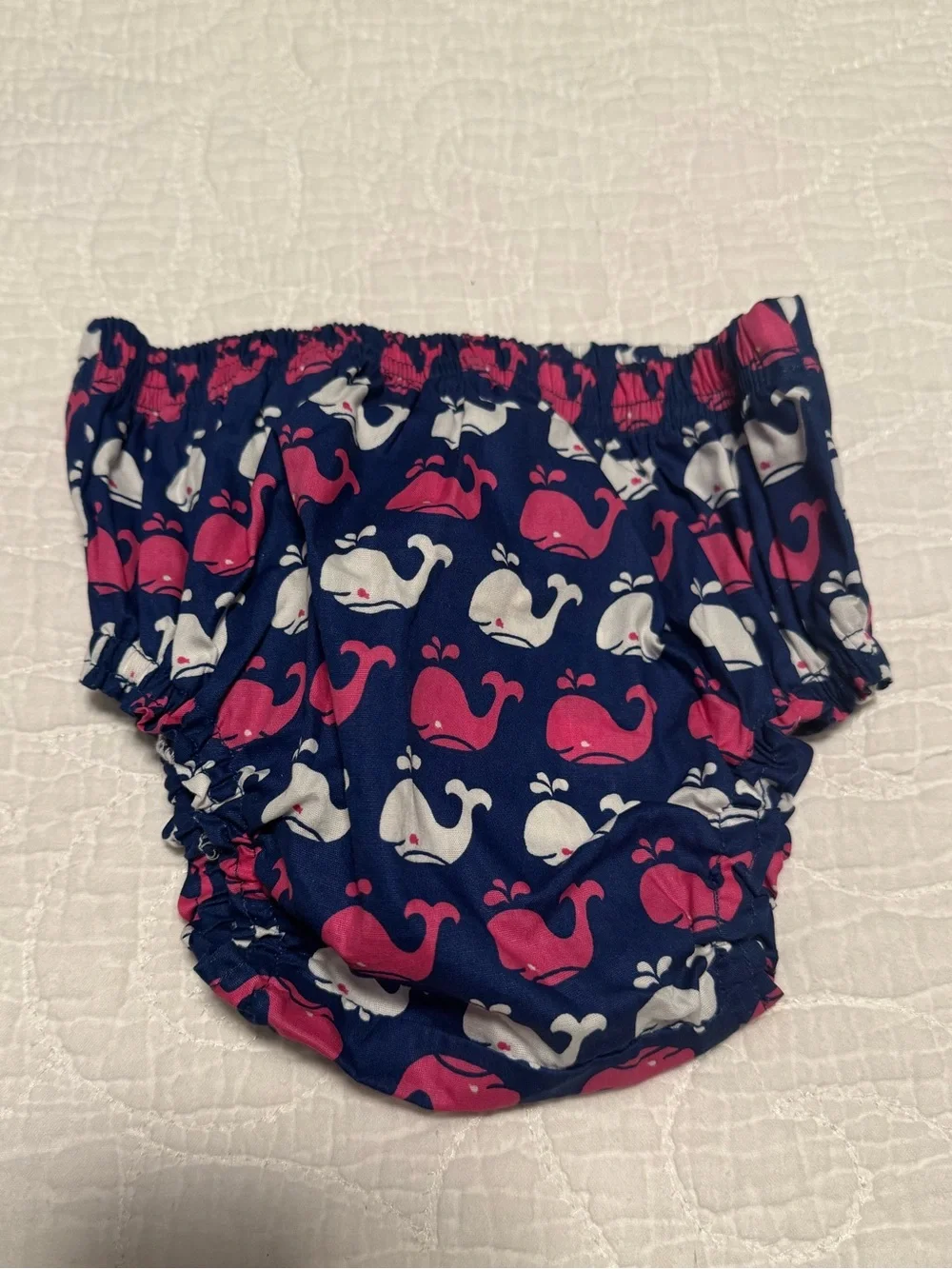 Pottery Barn Kids Navy Swim Diaper Cover with Pink & White Whale Print